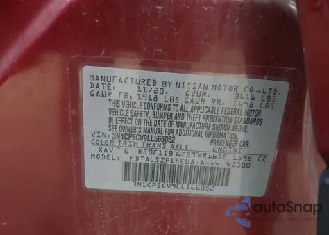 2020 Nissan Kicks Sv Xtronic Cvt z USA, uszkodzony, nr VIN 3N1CP5CV9LL566052